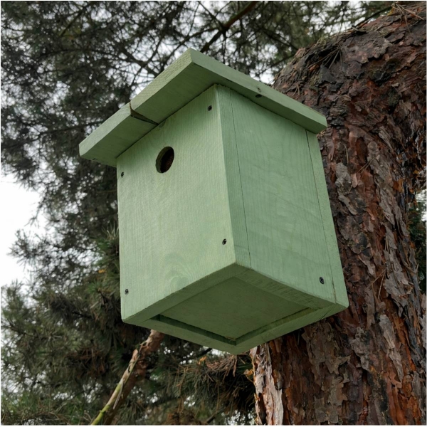 Budka pro modřinky 28 mm zelená – EKO přírodní nátěr