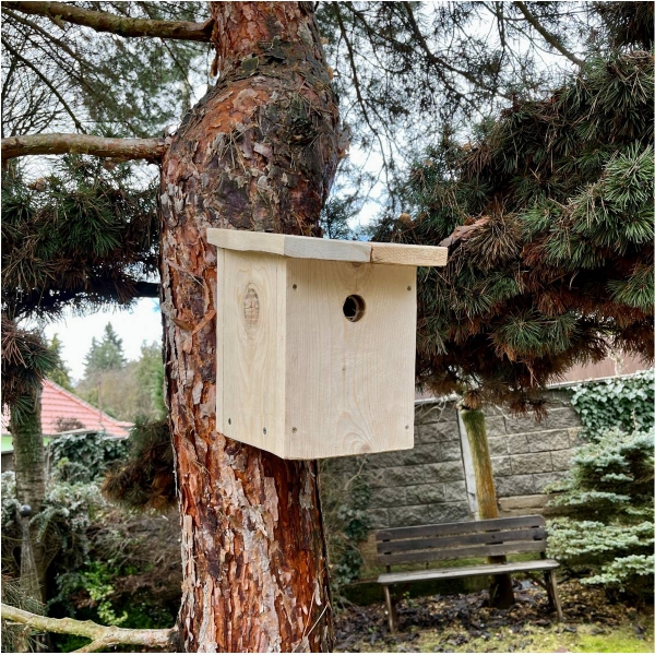 Budka pro vrabce z přírodního dřeva 34 mm - bez nátěru
