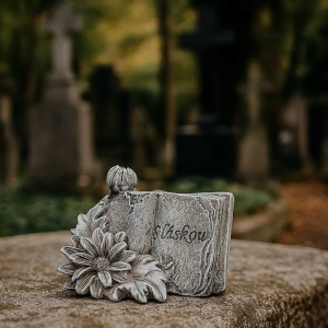 Dekorace na hrob – kniha s květinou S Láskou 5 x 7 x 4 cm