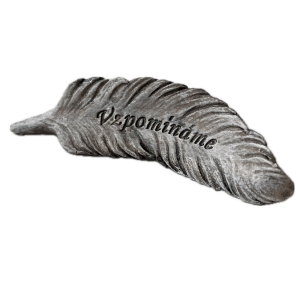 Dekorace na hrob — polyresinové pírko s nápisem Vzpomínáme