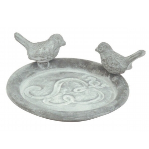 Krmítko miska s ptáčky šedá 12cm