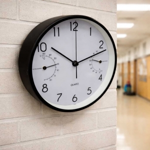 Nástěnné hodiny s teploměrem a vlhkoměrem hliník 15 x 15 x 4,2 cm