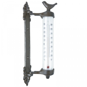 Teploměr nástěnný s ptáčkem litina (dárkové balení) 30x10cm